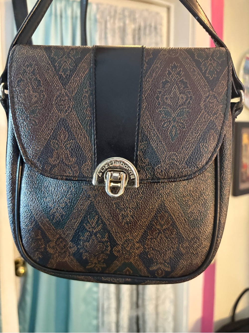 Vintage Liz Claiborne Brown Patterned Crossbody Bag